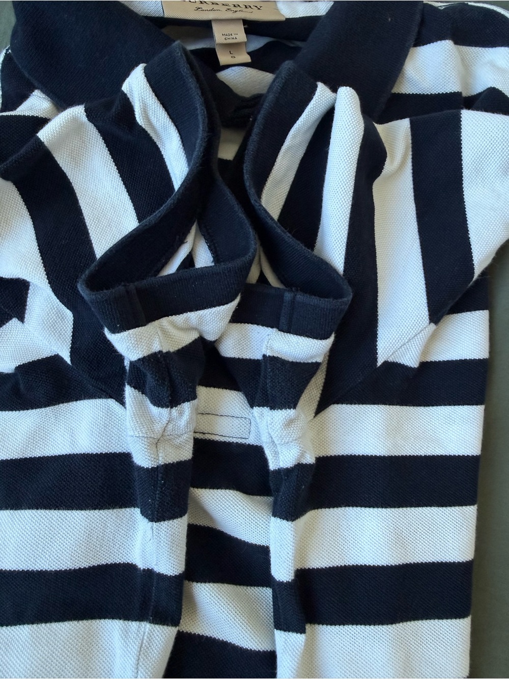 Burberry Black & White Striped Polo with Red Logo Patch - Picture 5 of 5